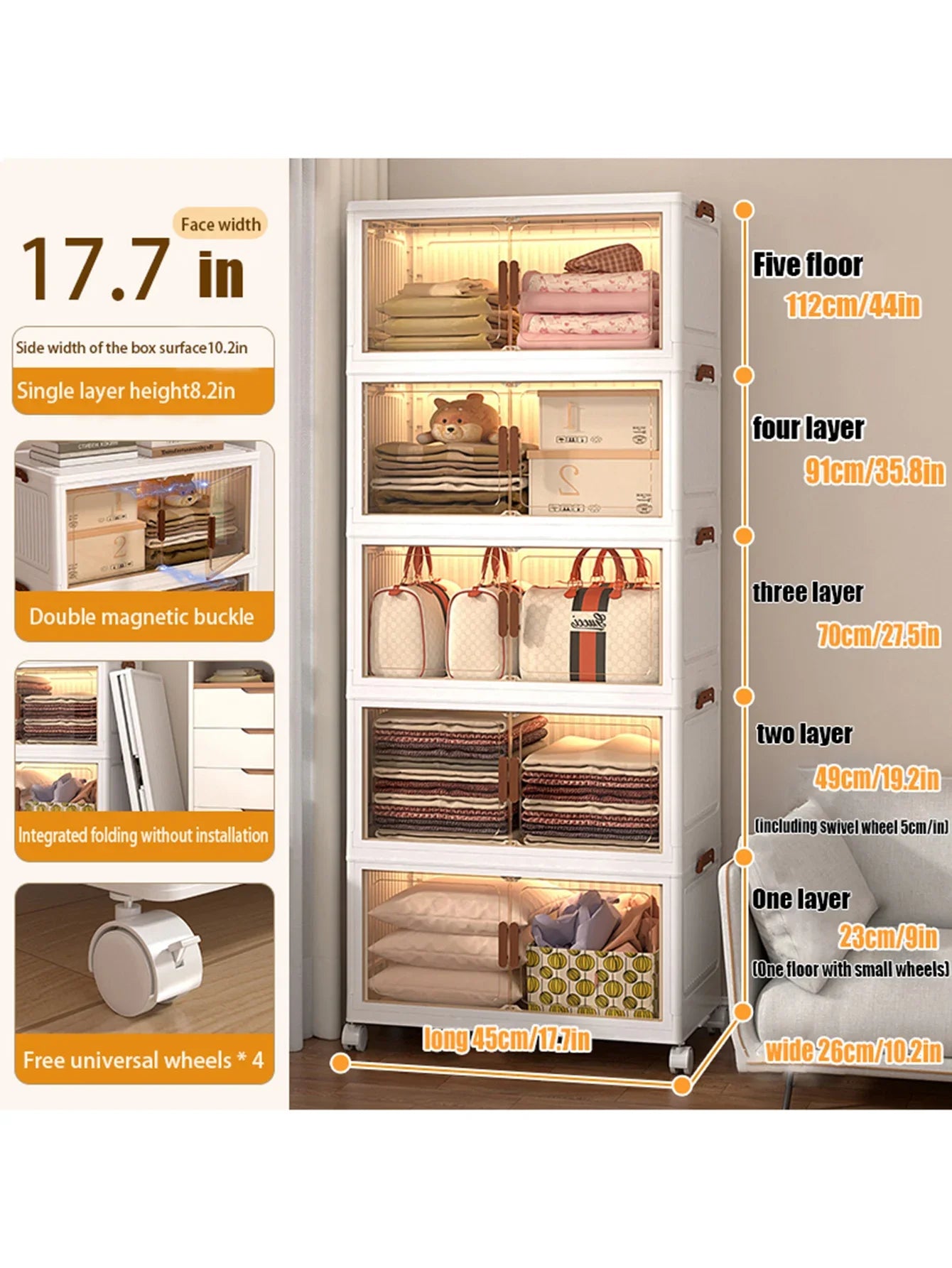 Folding Storage Cabinet With Magnetic Doors For Clothes And Snacks