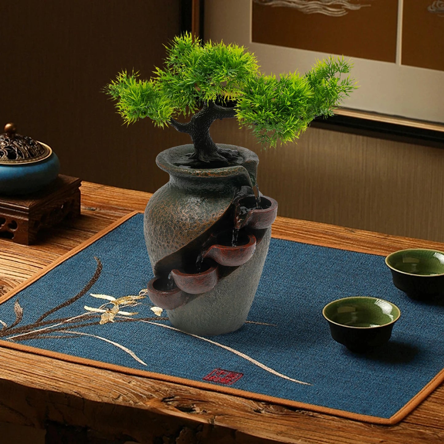 Mini Waterfall Tabletop Fountain Indoor Relaxation Water Feature Home Decoration