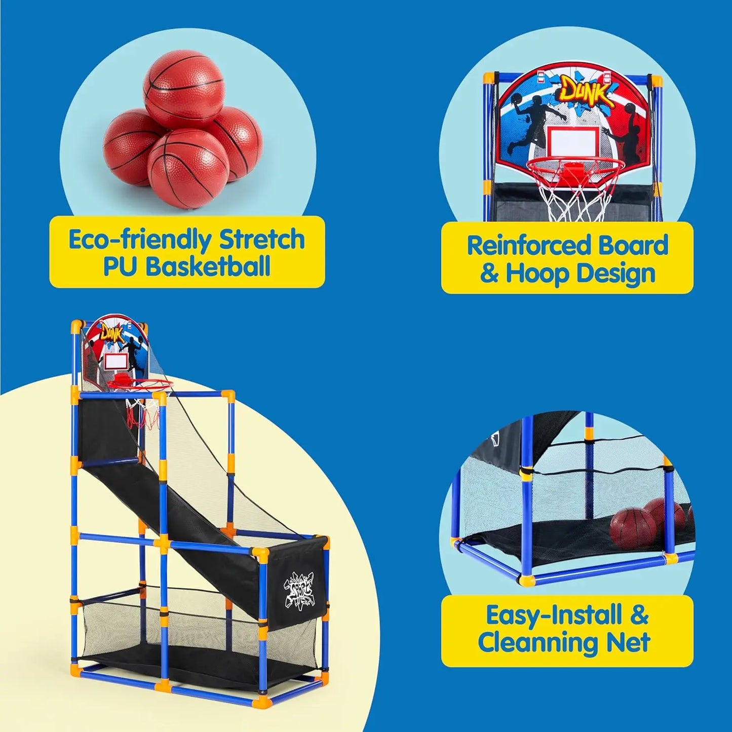 Joyfy Kids Arcade Basketball Game Set With Hoop And 4 Balls