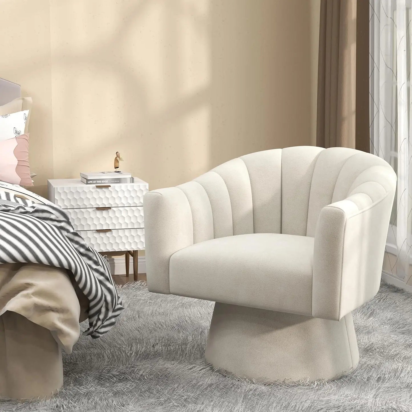 Velvet Upholstered Barrel Chair 360 Degree Swivel Set of 2
