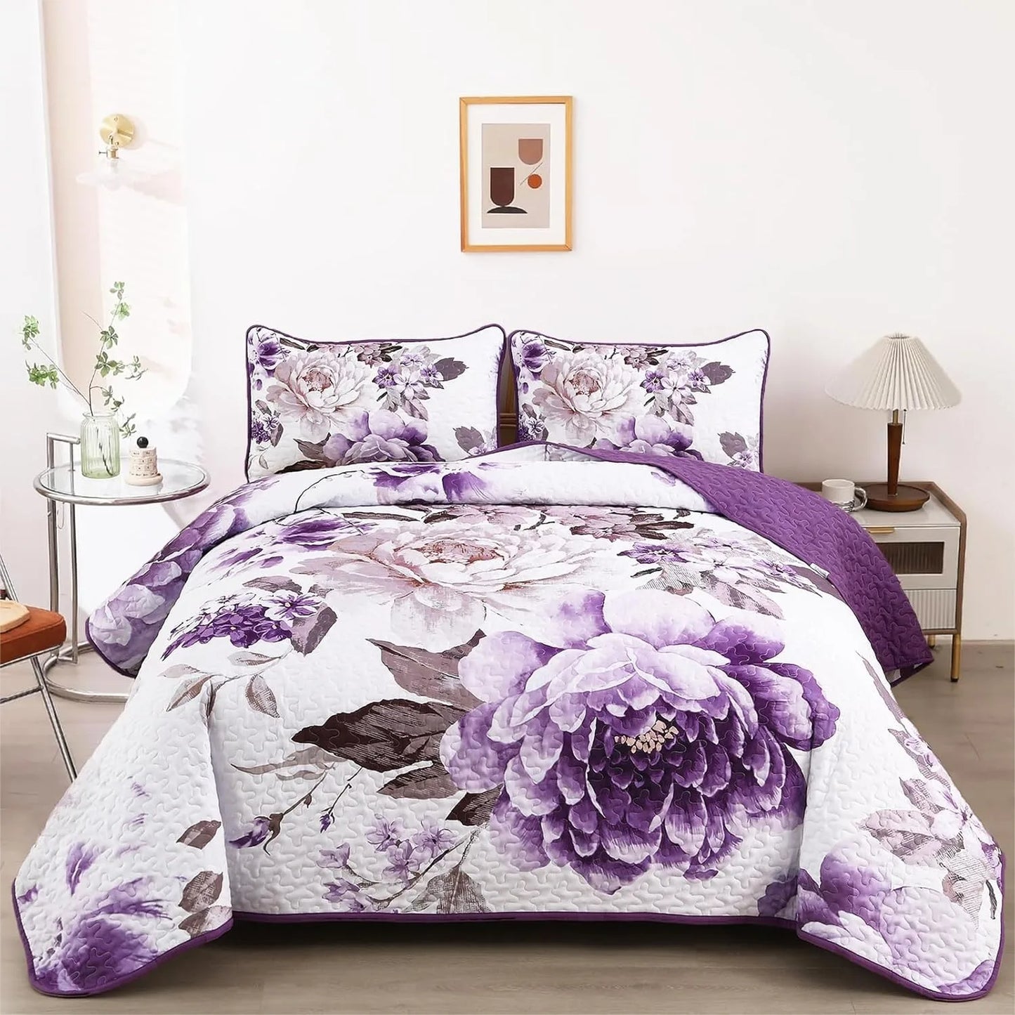 Quilt Set 3 Piece Pillow Shams Silk Filled Lightweight