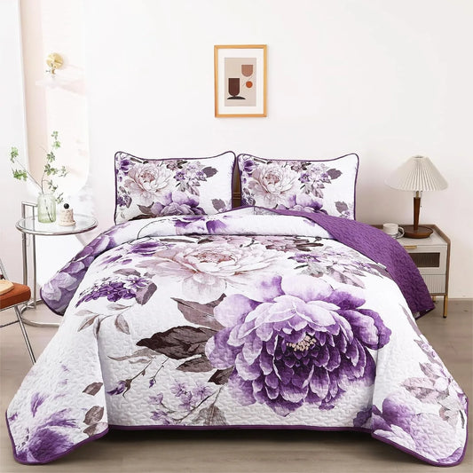 Quilt Set 3 Piece Pillow Shams Silk Filled Lightweight