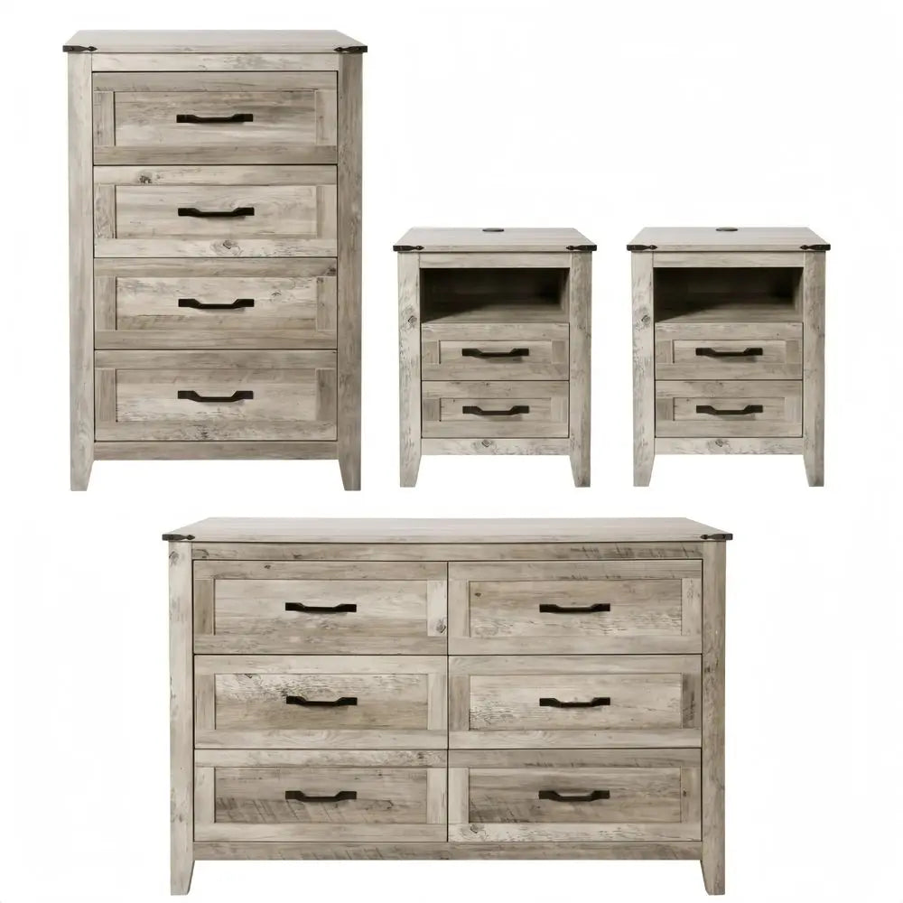 Farmhouse Dresser Set Includes 6 Drawer Dresser 4 Drawer Chest And 2 Nightstands