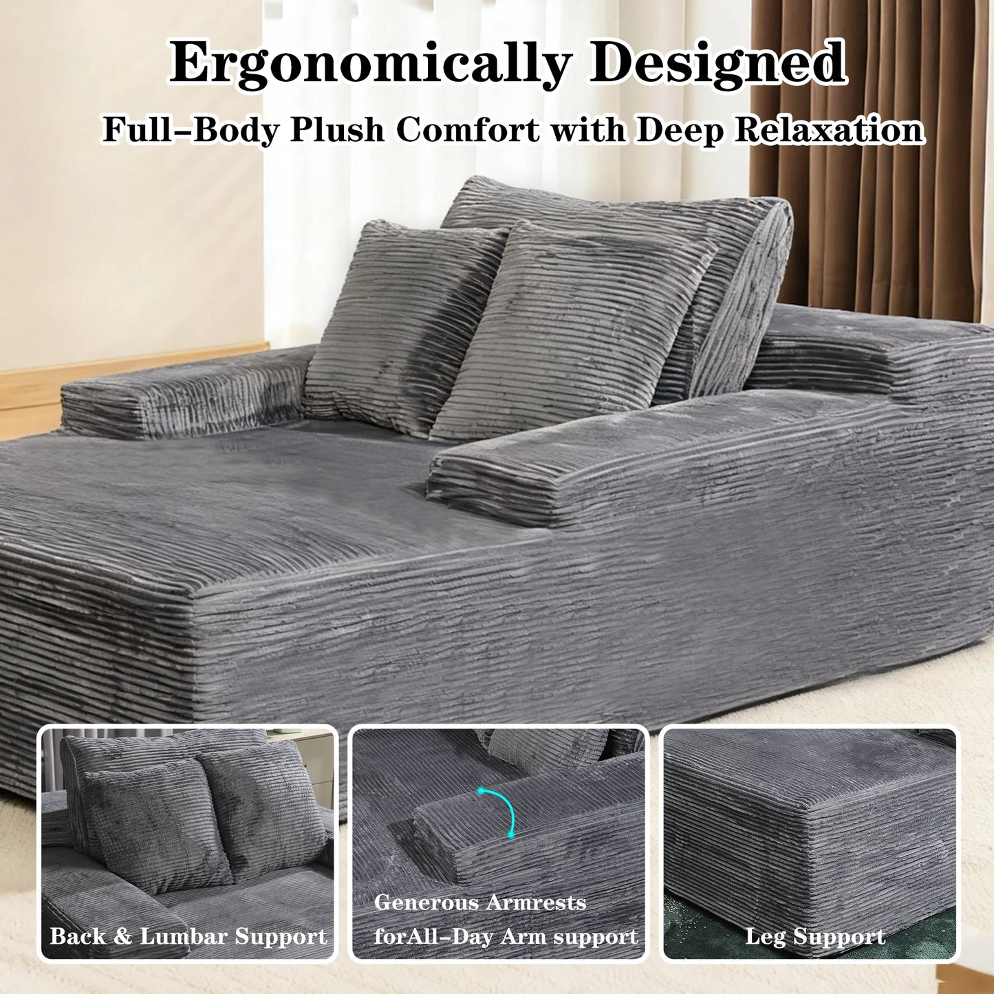 Modern Corduroy L Shaped Sectional Sofa With Storage And Pillows