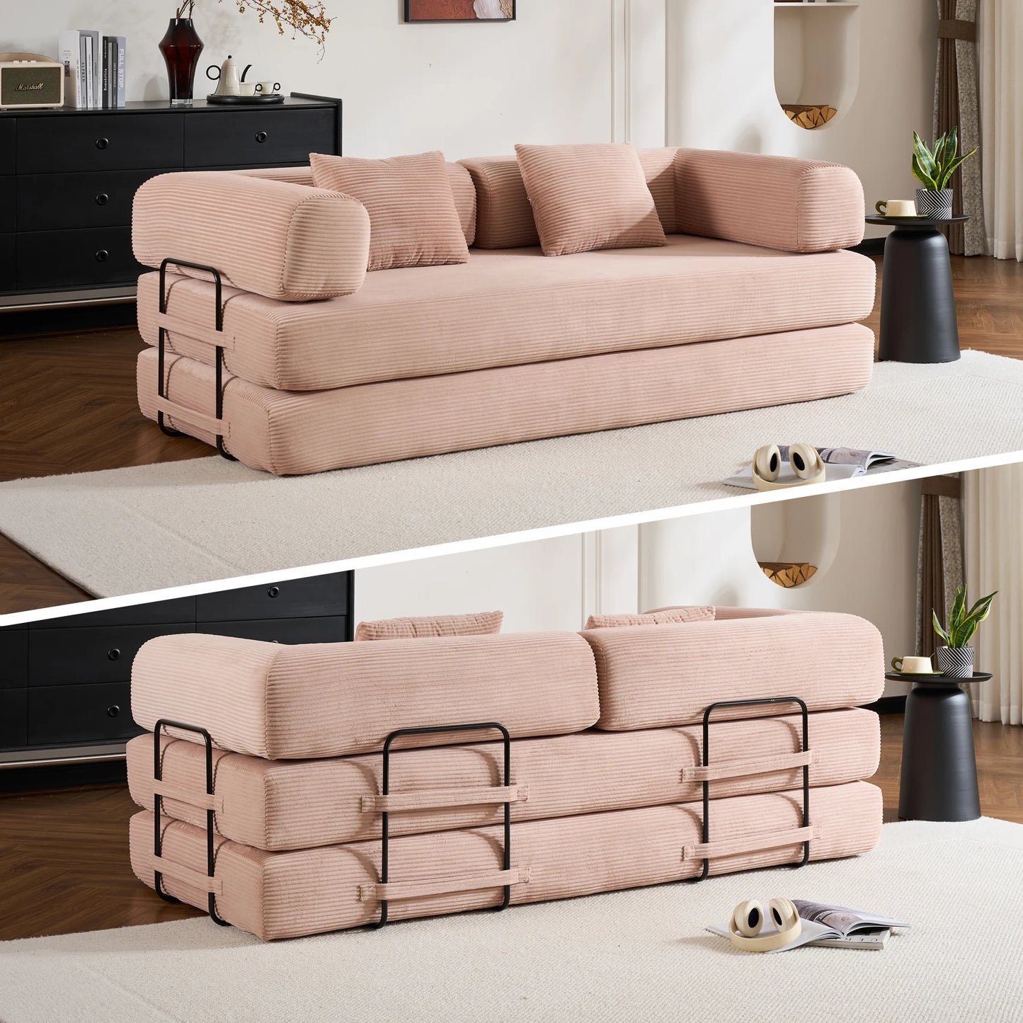 THOLASIS Folding Sofa Bed Corduroy Futon For Small Spaces