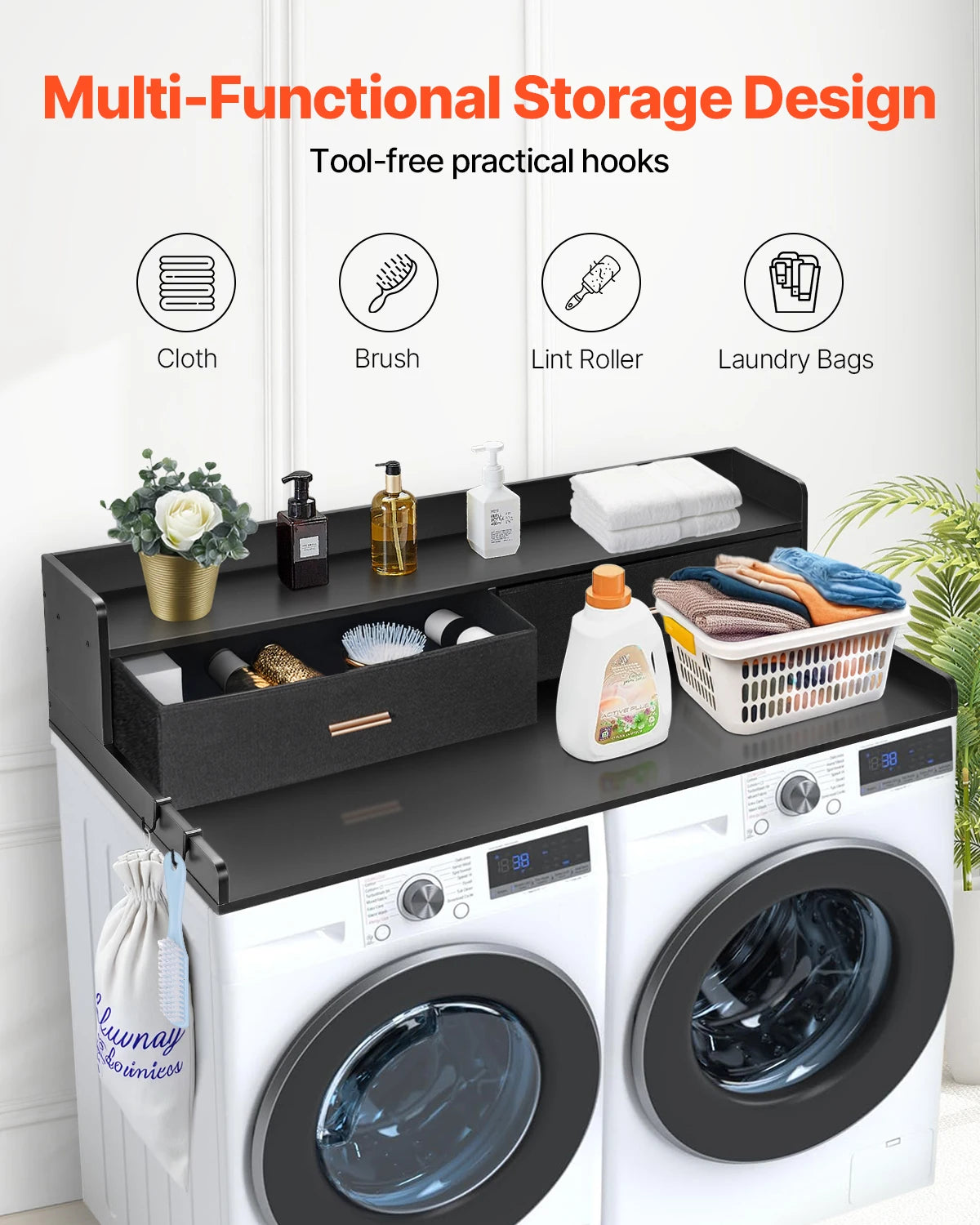 SucceBuy Washer Dryer Countertop Shelf With Drawer For Laundry Room