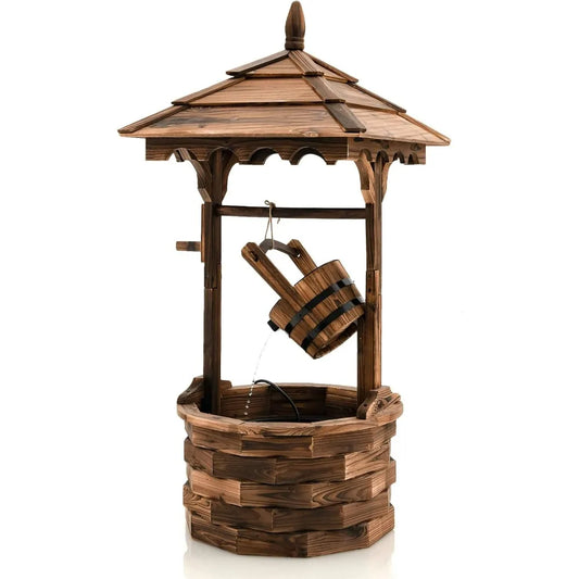 Giantex Rustic Wishing Well Fountain Outdoor Water Feature Adjustable Flow