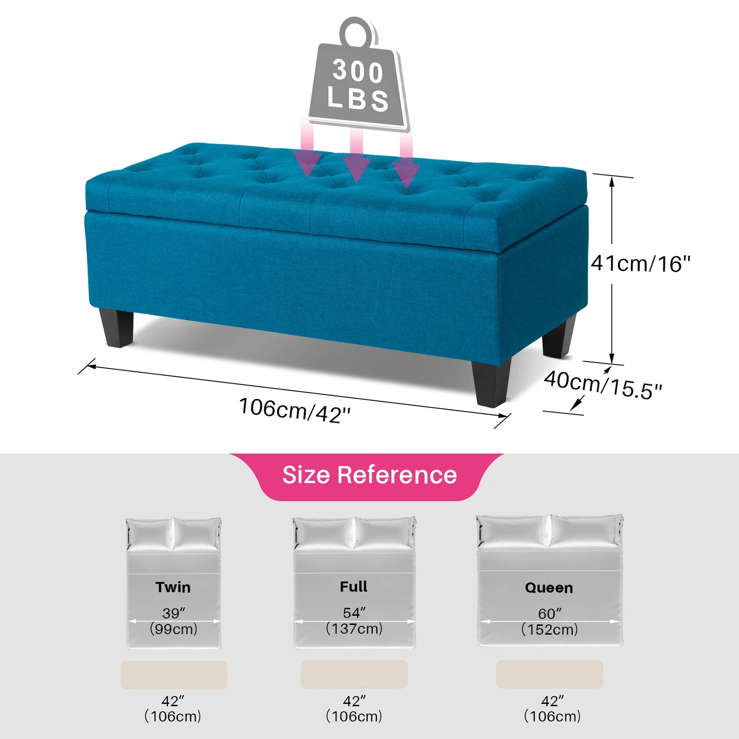Storage Ottoman Bench With Tufted Surface And Flip Lid Hinge
