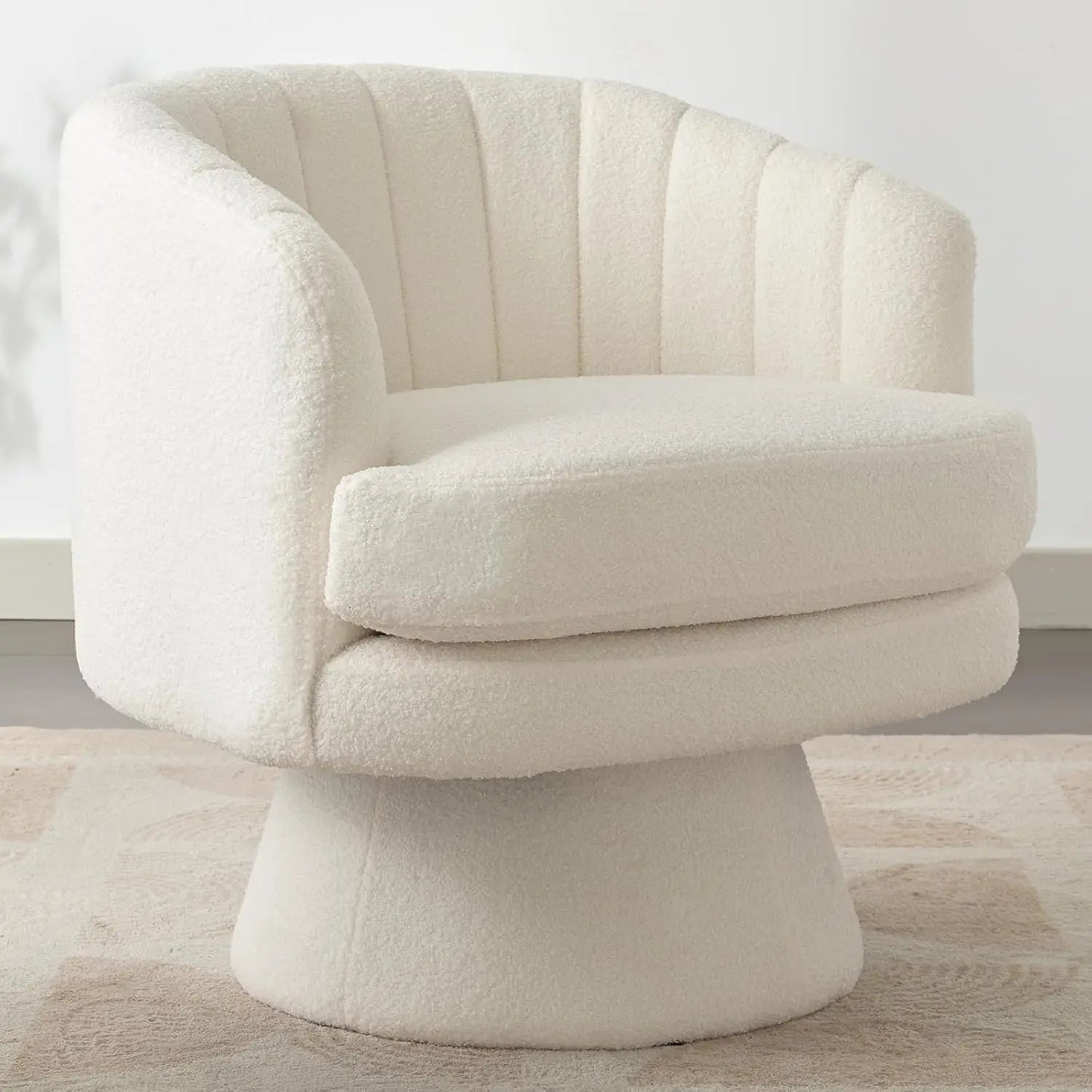 Modern 360 Degree Swivel Barrel Chair With Soft Cushioned Sherpa Armchair