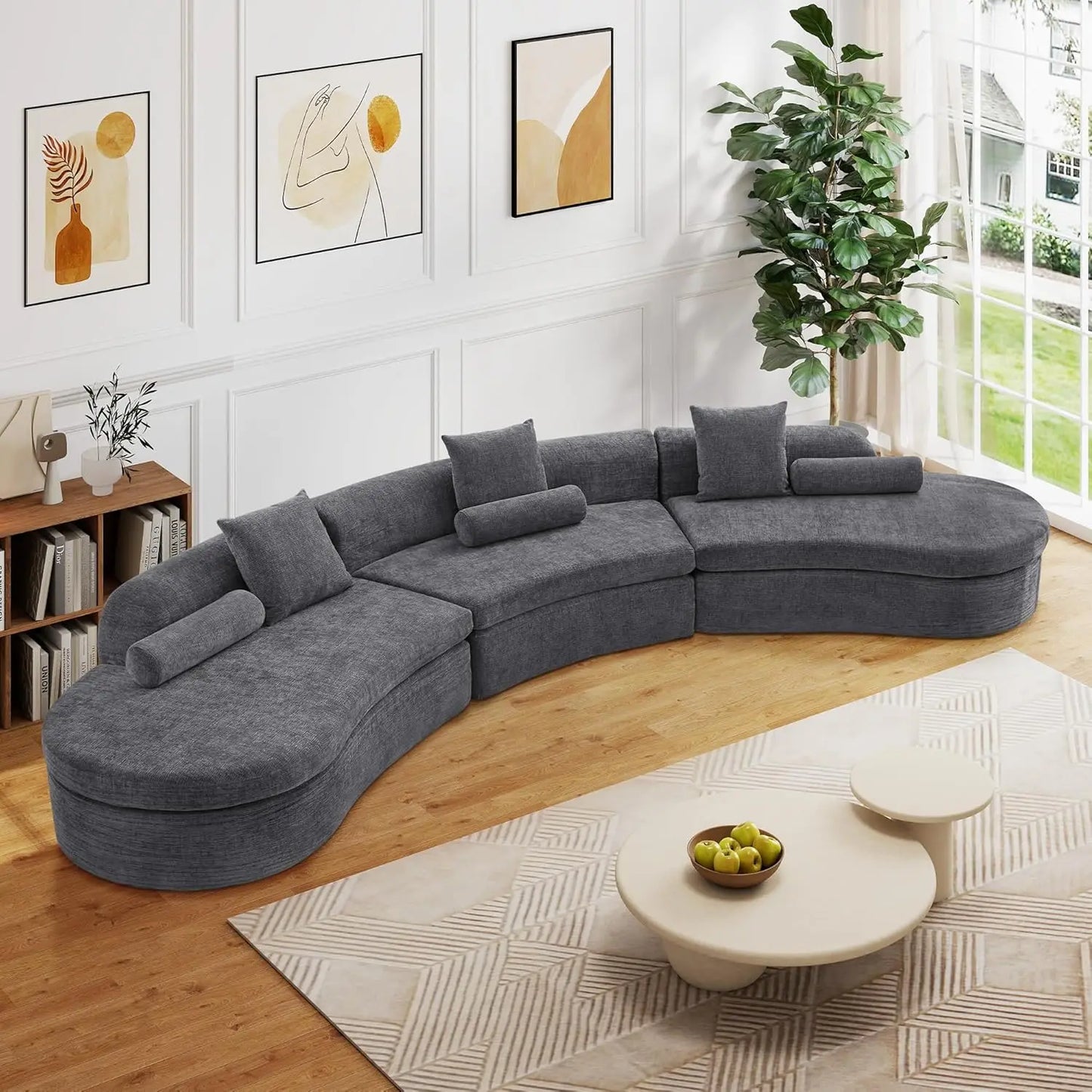 Curved Modular Sectional Sofa Chenille Upholstered Living Room Couch