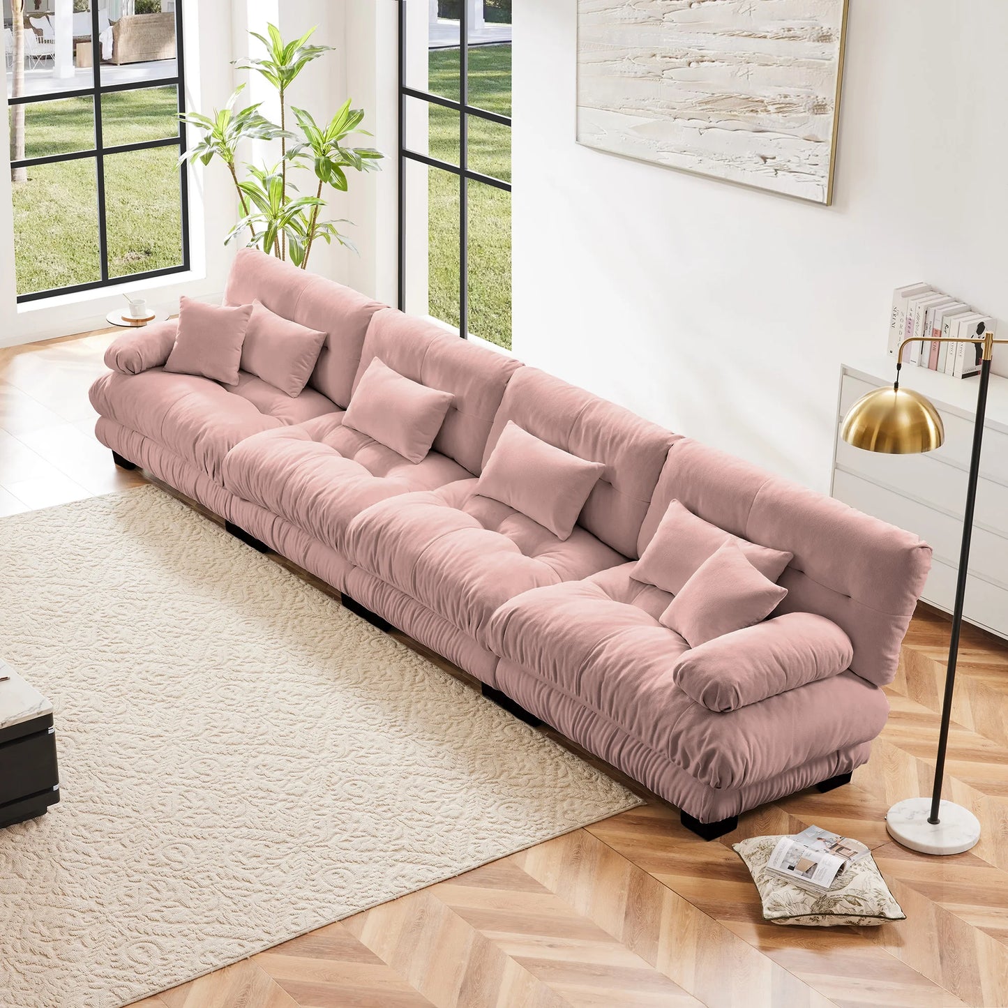 Chenille Modular Sectional Sofa Couch With Ottomans