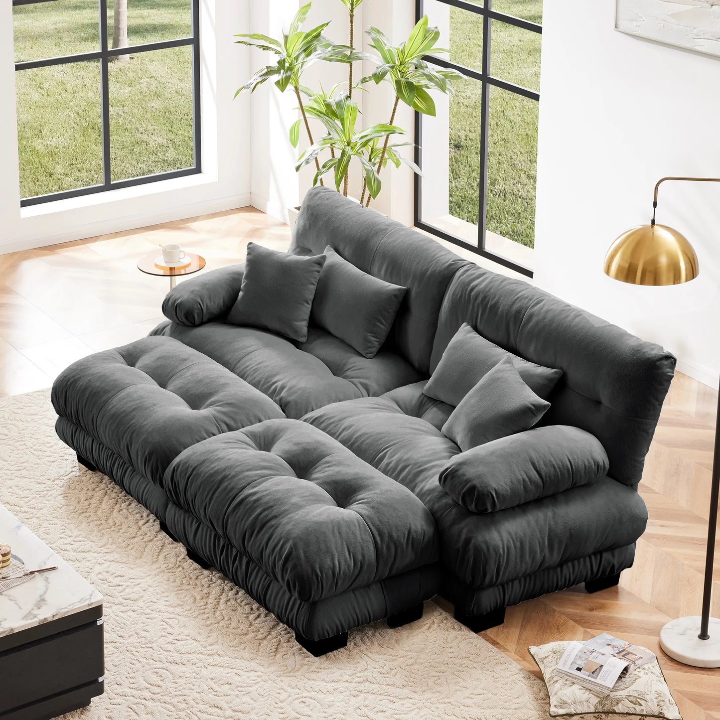 Chenille Modular Sectional Sofa Couch With Ottomans