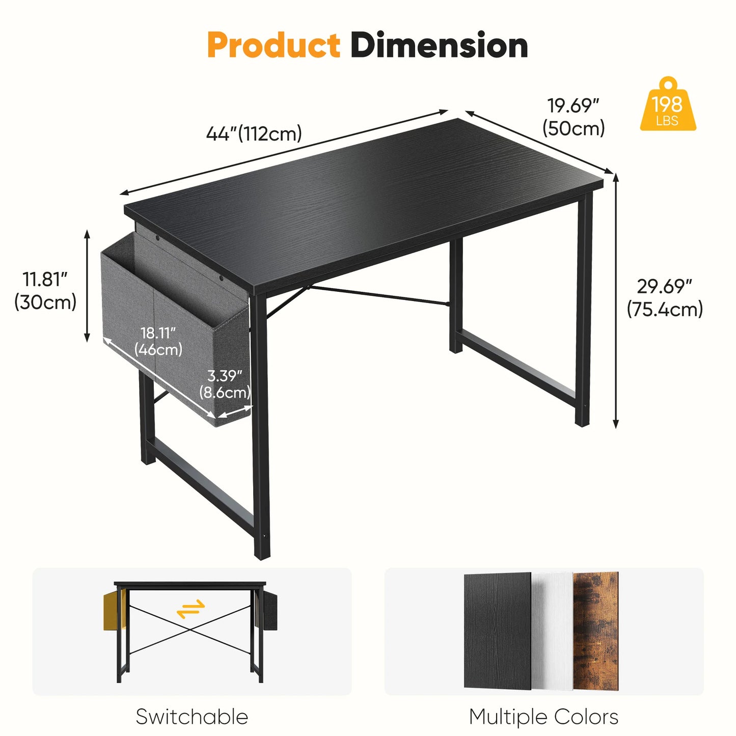 JHK Adjustable Computer Desk Wood Tabletop Storage Bag