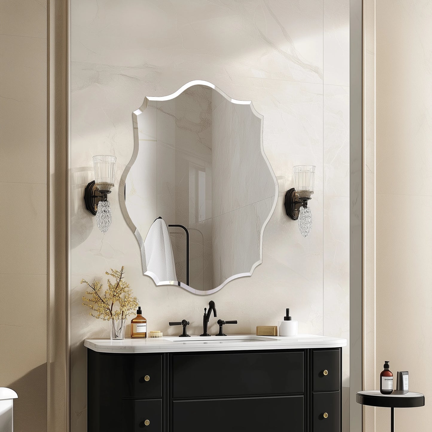 Wisfor Wall Mirror Scalloped Frameless Beveled Edge Polished