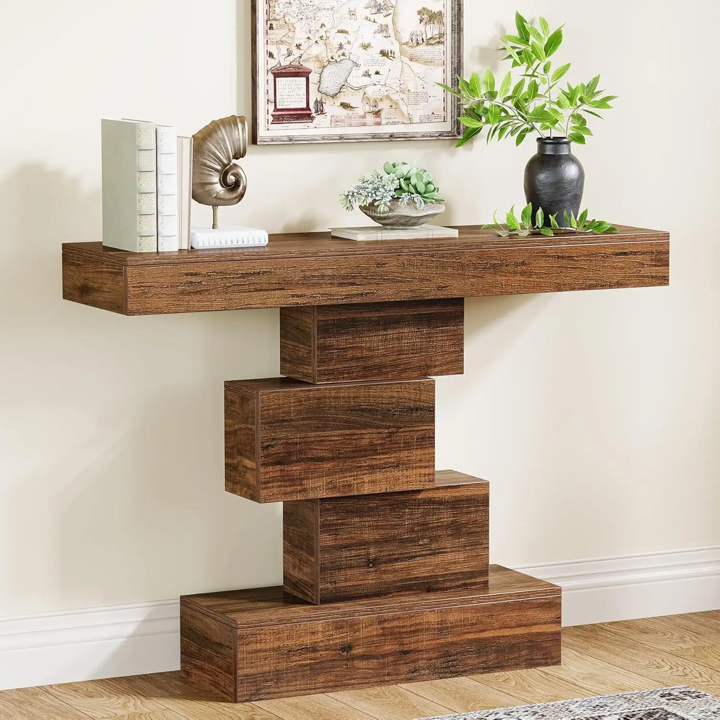Tribesigns Farmhouse Console Table Narrow Sofa Table With Geometric Base
