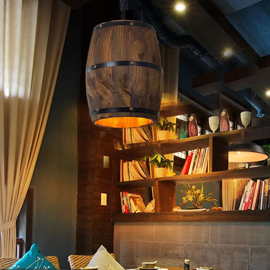 Vintage Wine Barrel Pendant Light Wood Rustic Ceiling Lamp