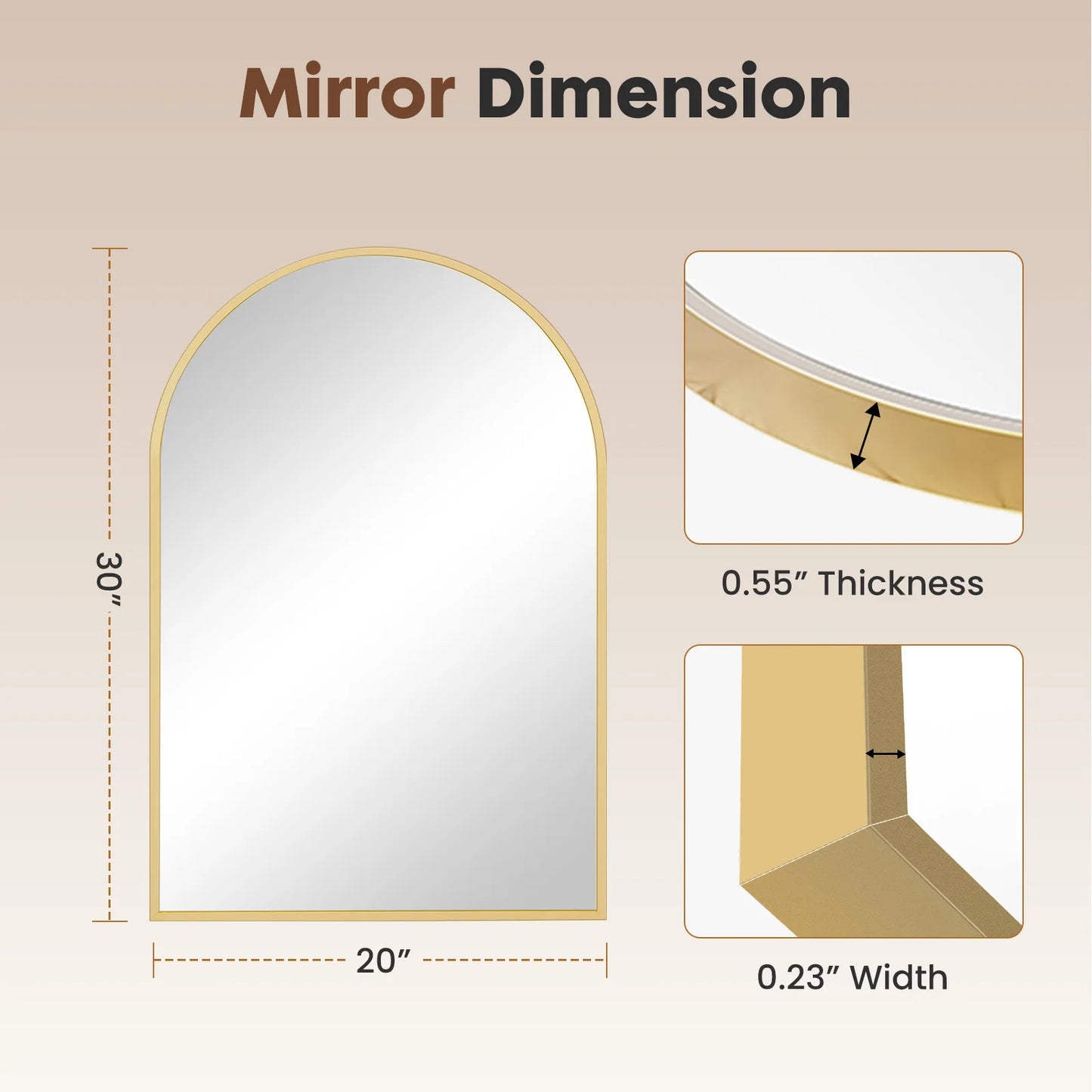 JHK Arched Metal Framed Wall Mirror For Bathroom Decor