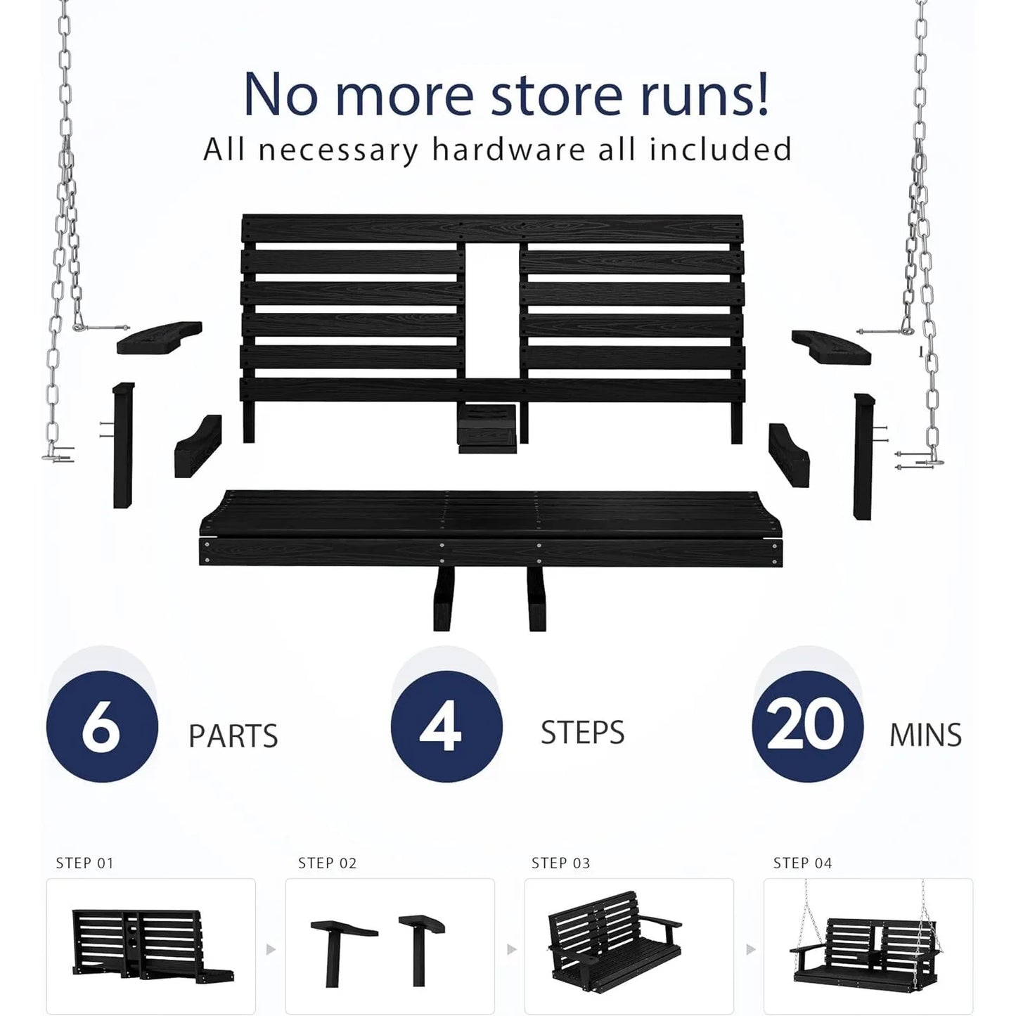 Outdoor Hanging Porch Swing With Cup Holders High Density Polyethylene Bench