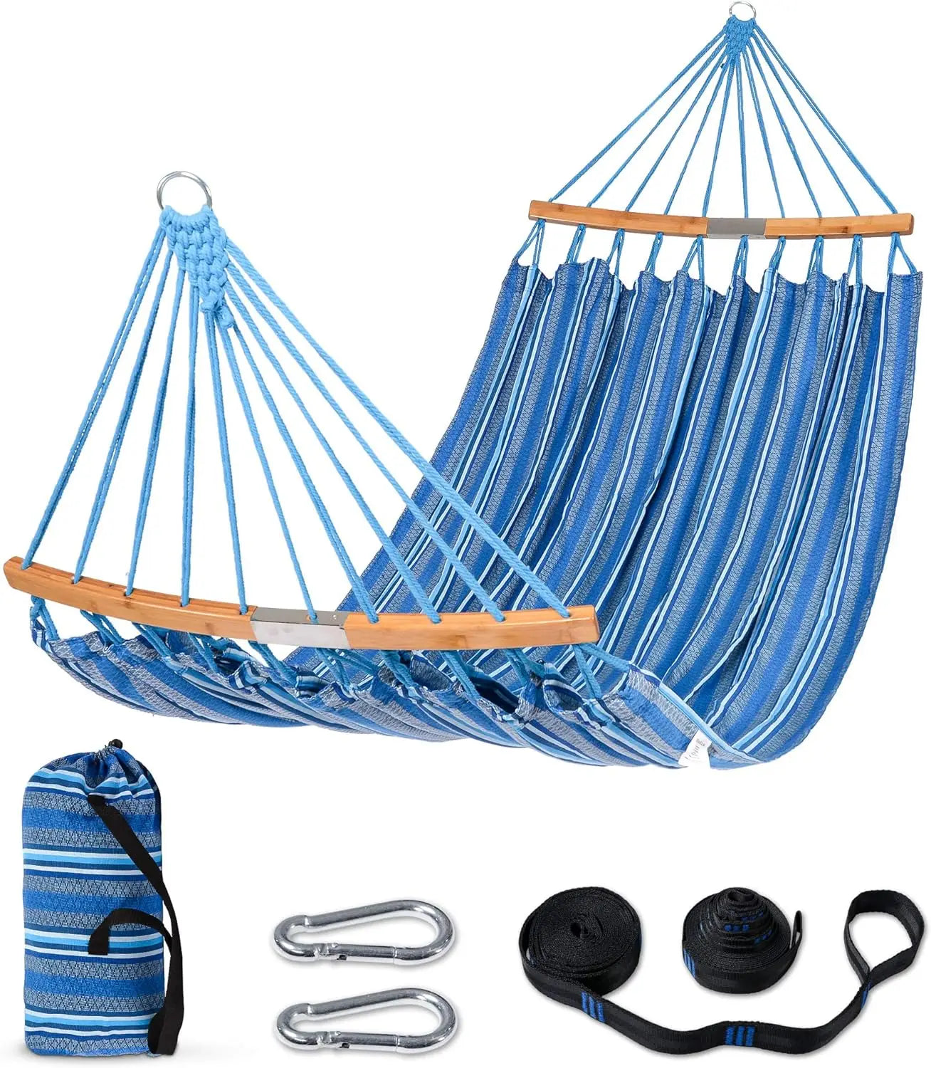 Double Hammock With Curved Spreader Bar Outdoor Portable Hammock Carrying Bag