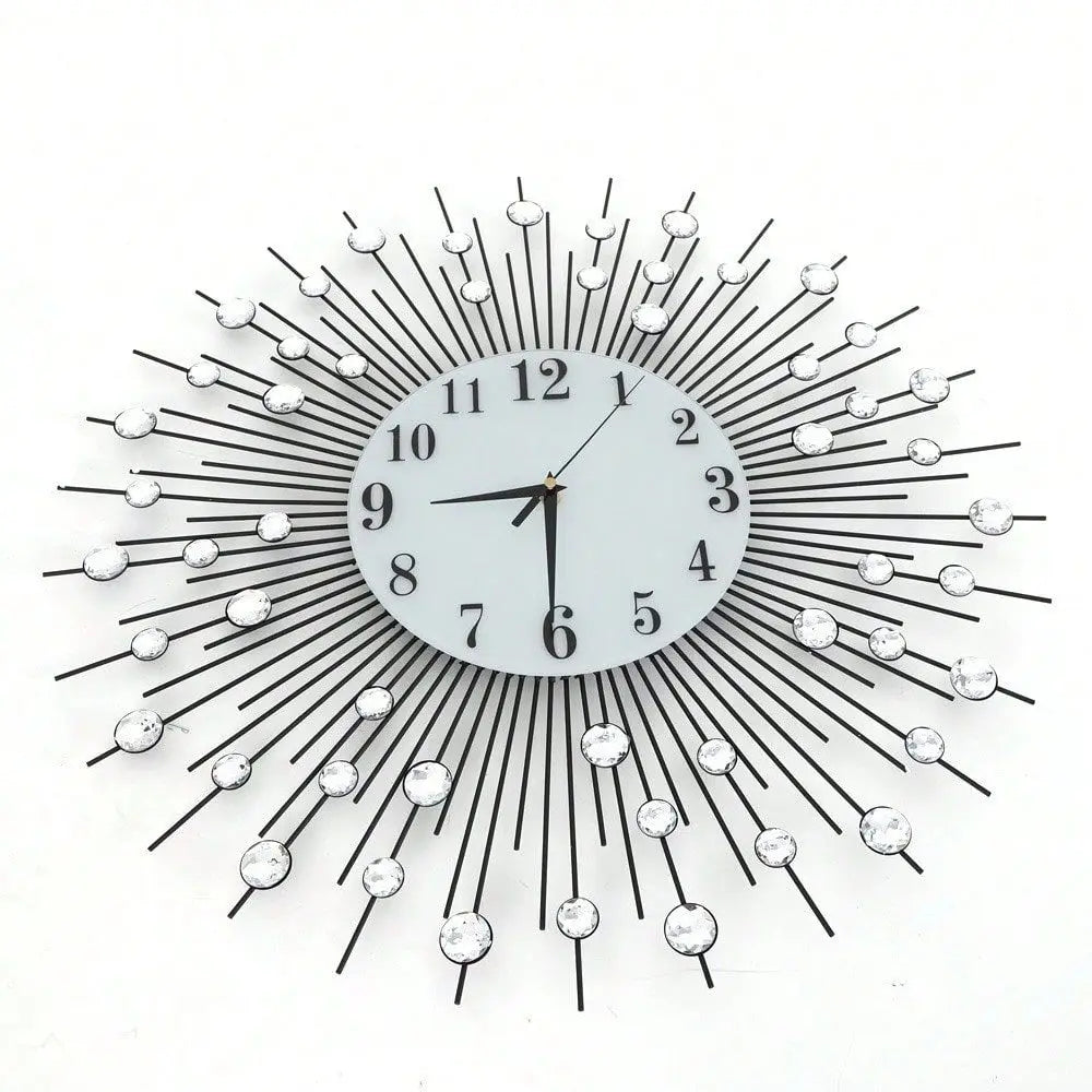 Modern Crystal Diamond Wall Clock 3D Flower Design Silent Metal