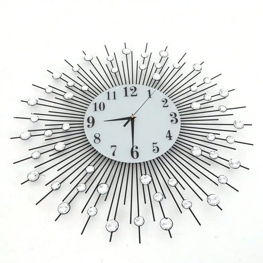 Modern Crystal Diamond Wall Clock 3D Flower Design Silent Metal