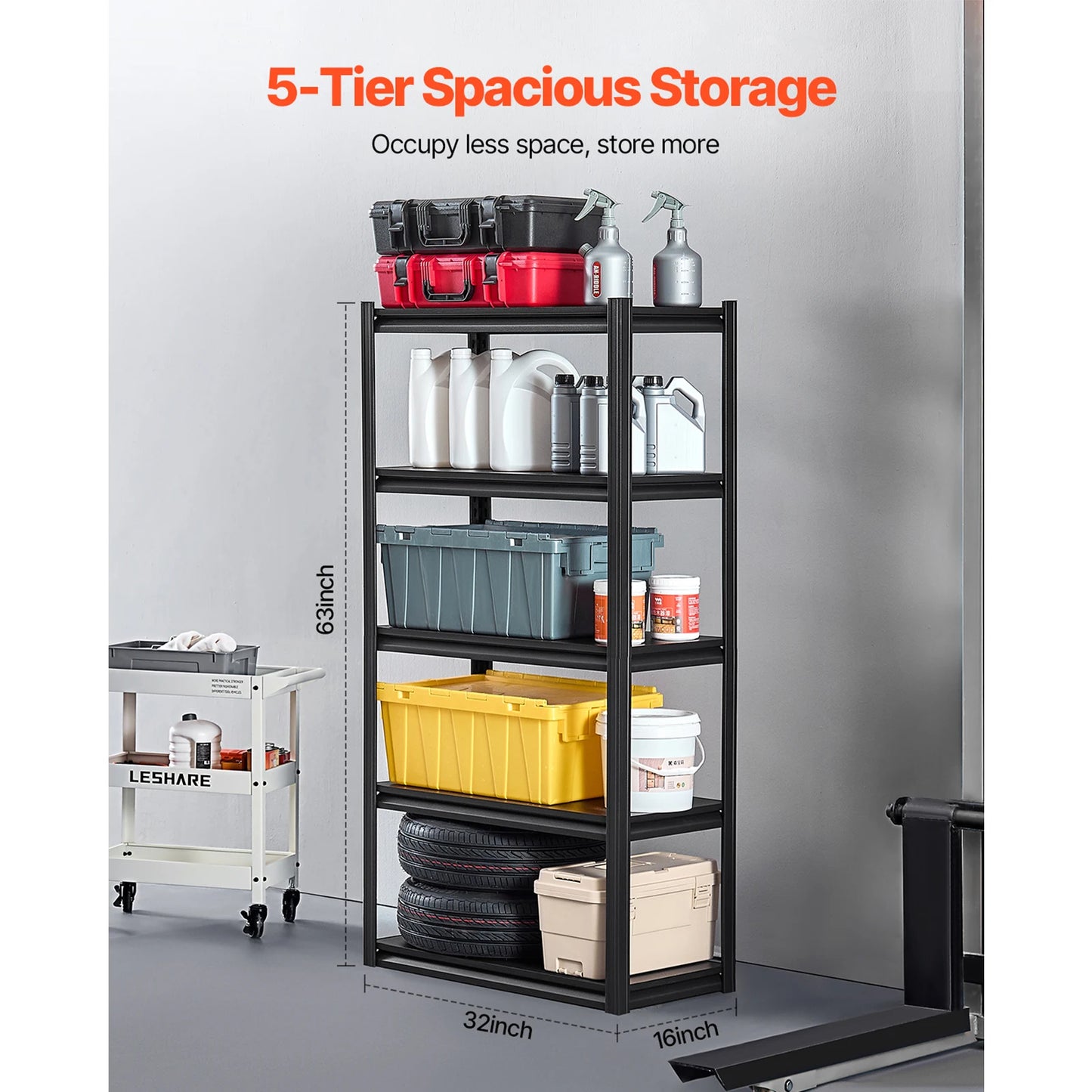 VEVOR 2000 Lbs Adjustable 5 Tier Garage Storage Shelves Metal Rack