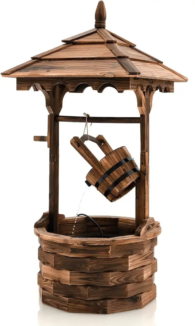 Giantex Rustic Wishing Well Fountain Outdoor Water Feature Adjustable Flow