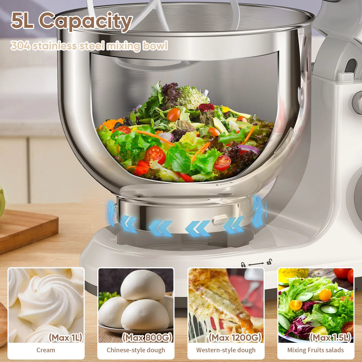 Biolomix 1200W Stand Mixer With 11 Speeds Tilt Head