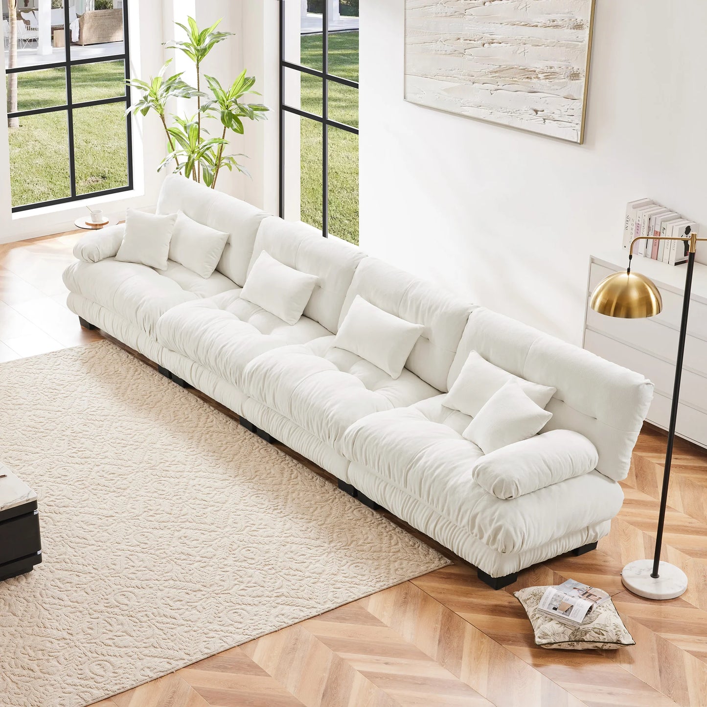 Chenille Modular Sectional Sofa Couch With Ottomans
