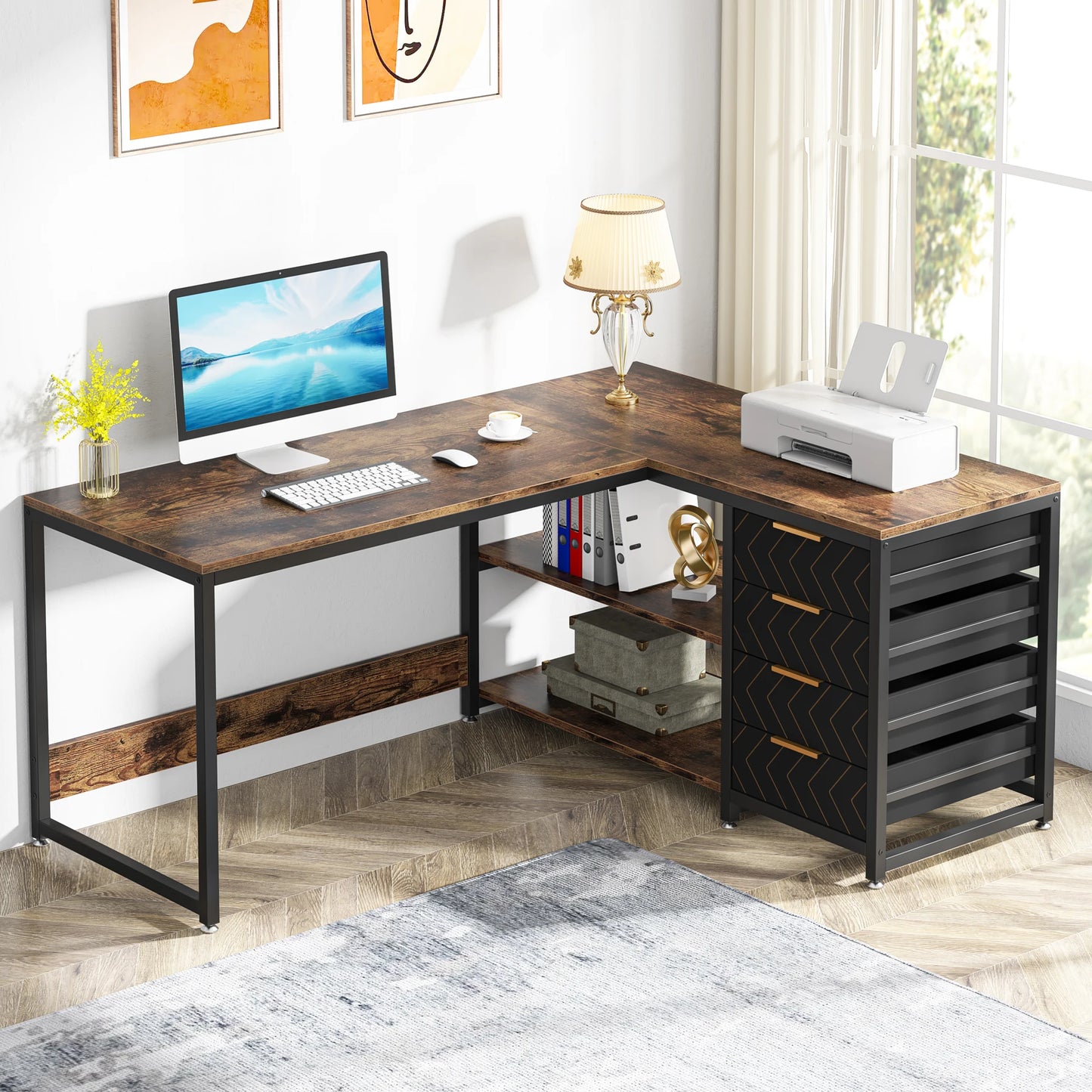 Tribesigns L Shaped Corner Desk With Storage Drawers For Office