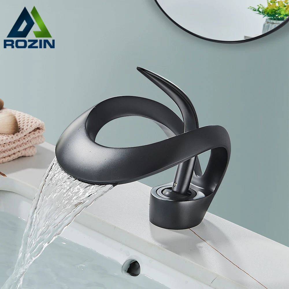 Rozin Luxury Basin Faucet Waterfall Mixer Tap Deck Mounted Hot Cold