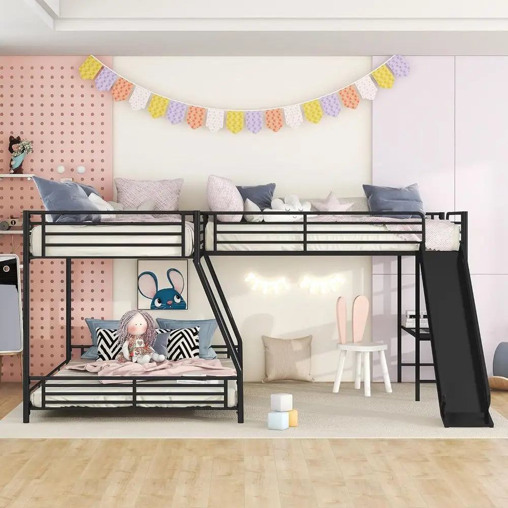 L Shaped Twin Over Full Bunk Bed With Desk Premium