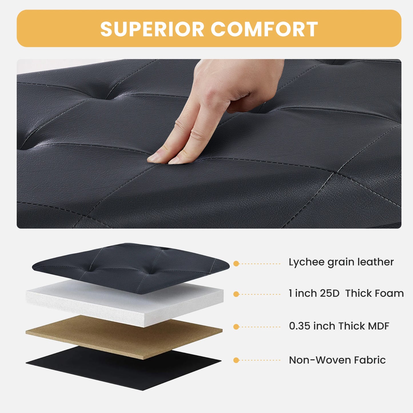 JHK Leather Premium Storage Ottoman Bench for Living Room