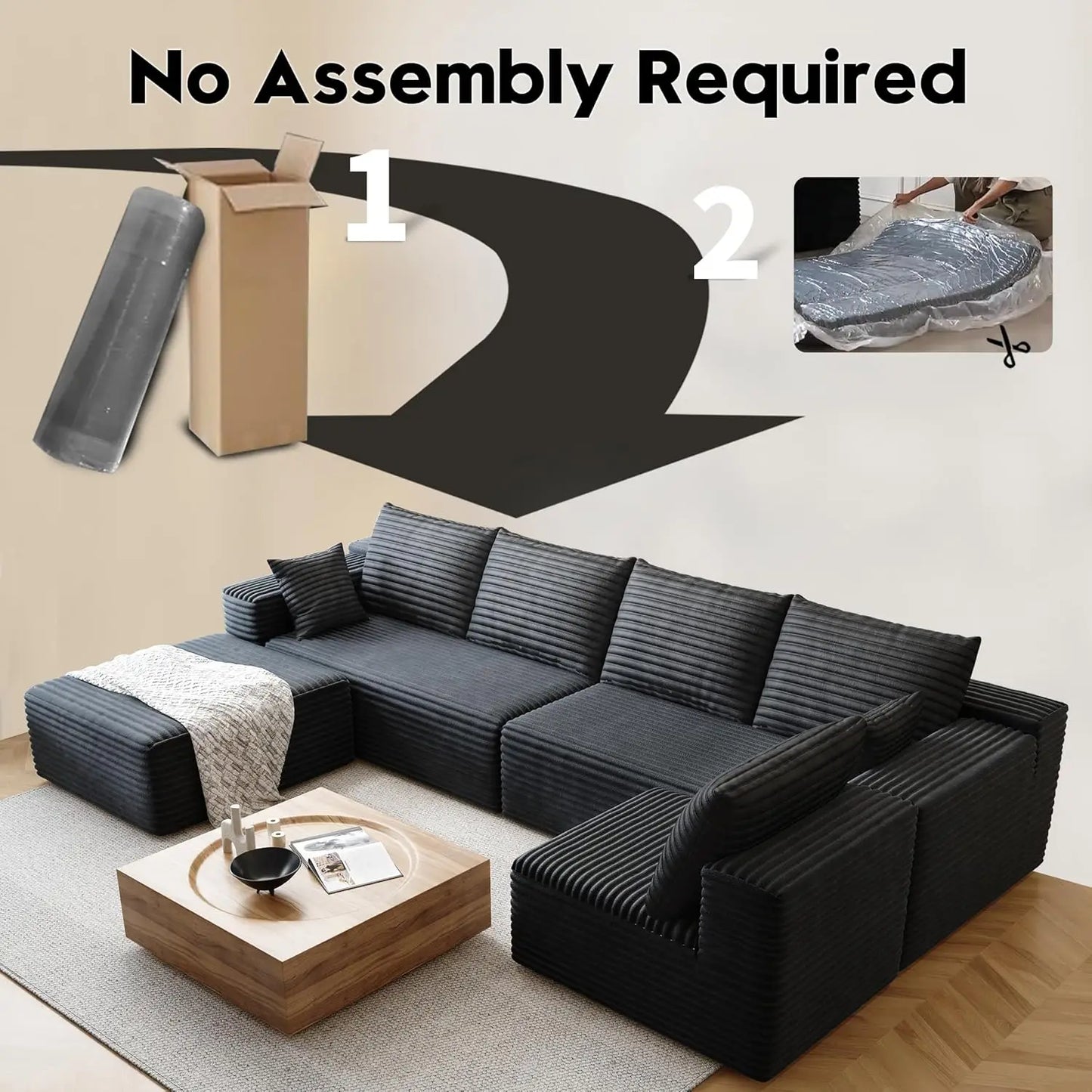 YQXH Cloud Style Sectional Sofa With Velvet Memory Foam Cushions