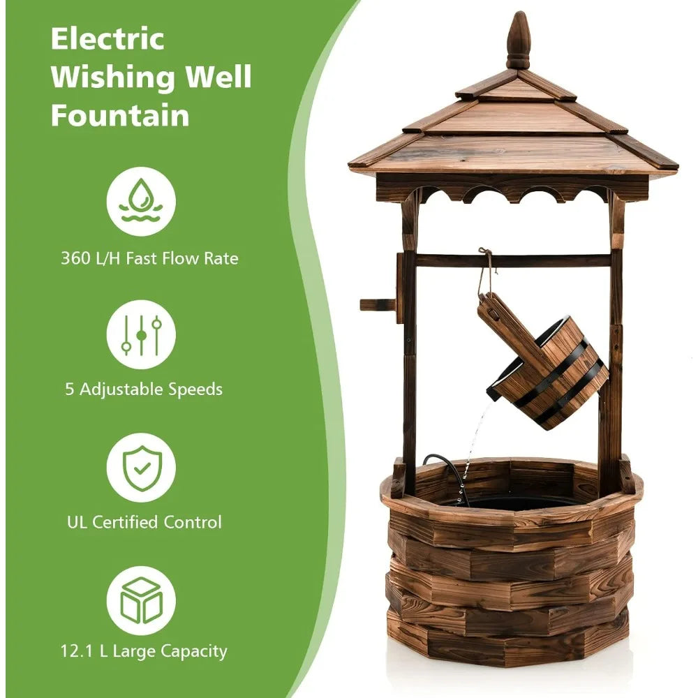 Giantex Rustic Wishing Well Fountain Outdoor Water Feature Adjustable Flow