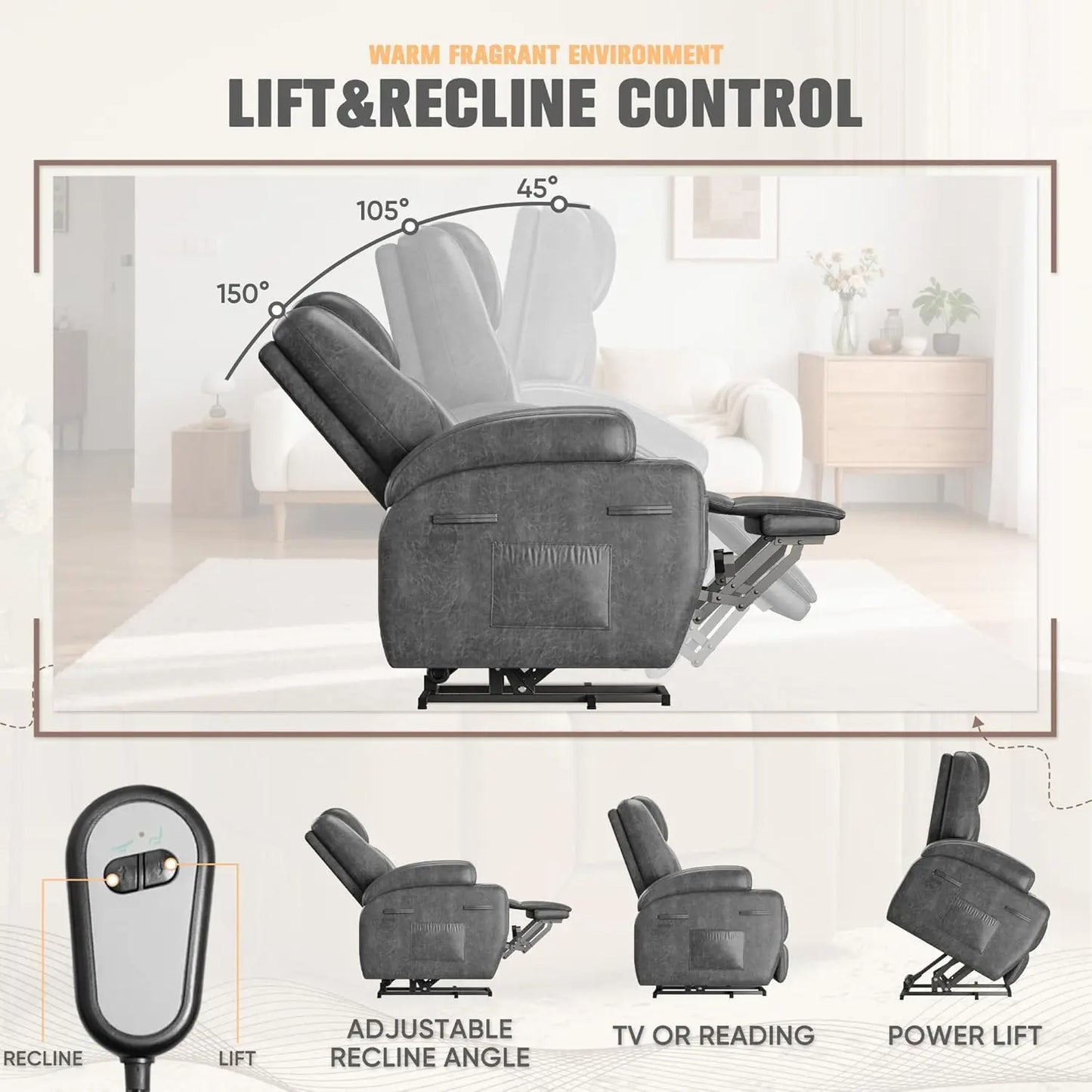 Power Lift Recliner Chair For Elderly With Cup Holders