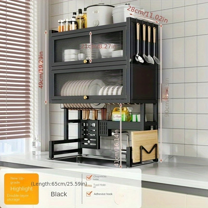 HUILV Dish Rack With Utensil Holder For Sink Carbon Steel