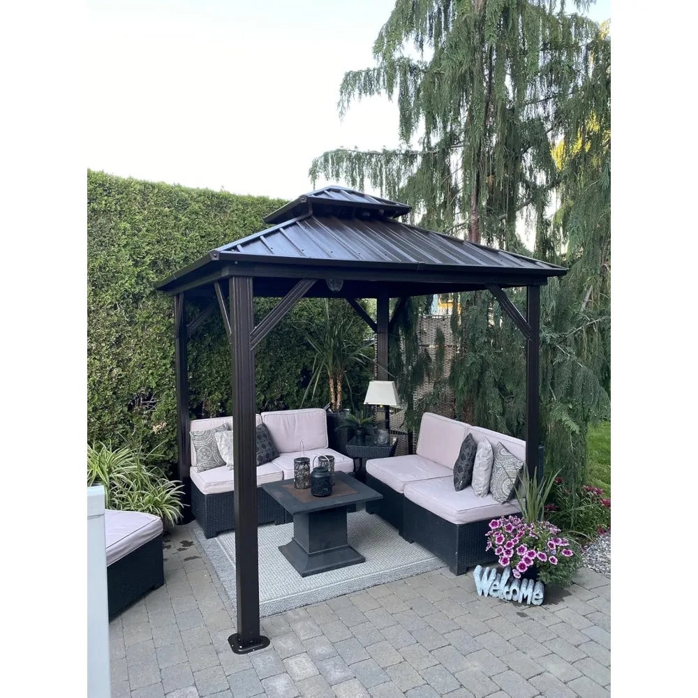 DUOFU Hardtop Gazebo With Galvanized Steel Double Roof Curtains Netting