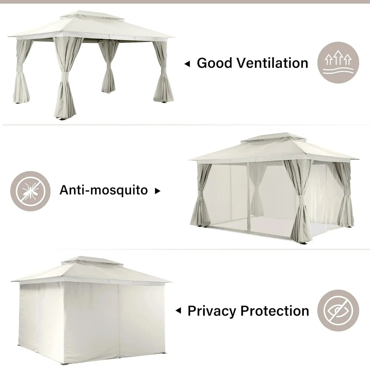 MOYU Outdoor Patio Gazebo Heavy Duty Party Tent With Mosquito Netting