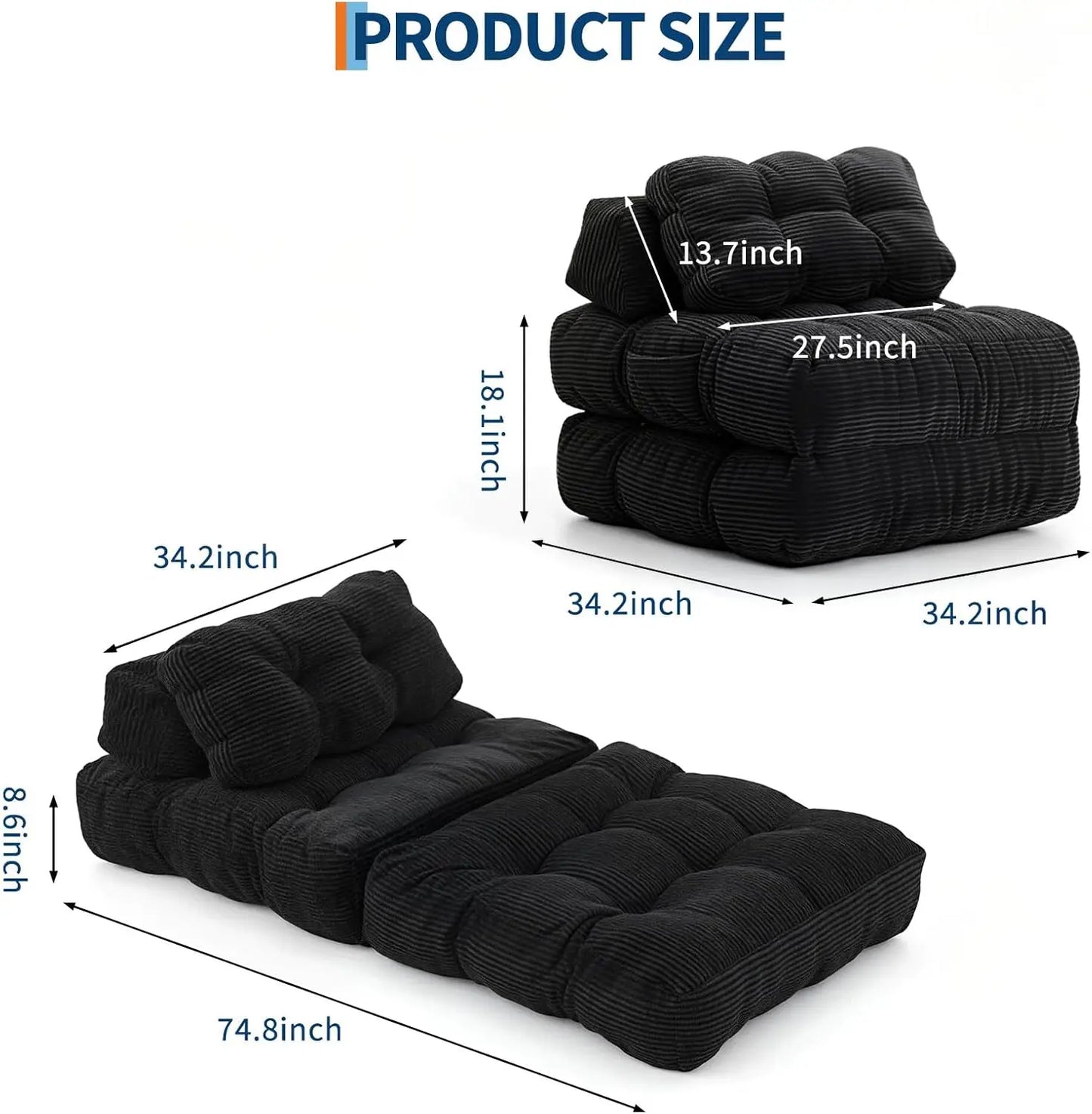 HiMISS 3in1 Folding Sofa Bed With Back Support Portable