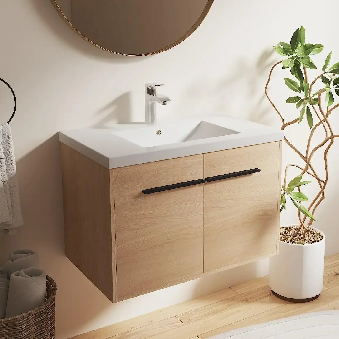 Floating Wall Mounted Vanity With Sink For Bathroom