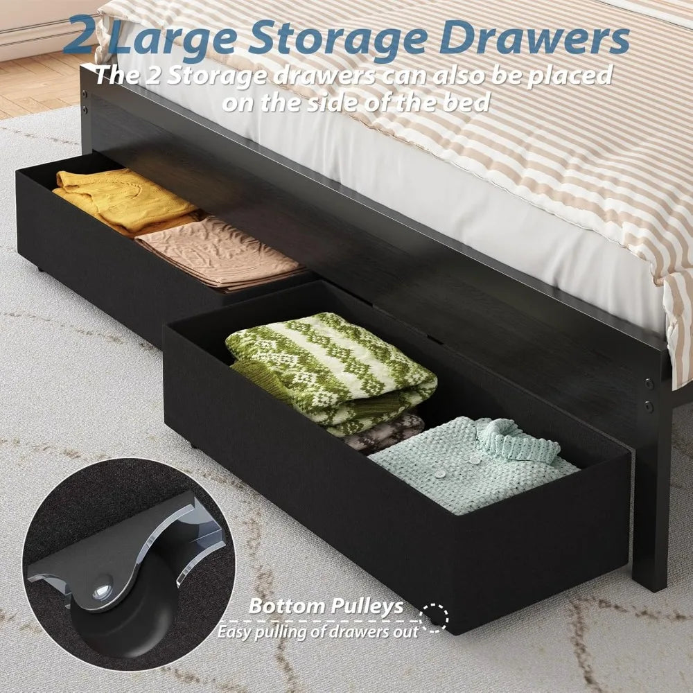 Bed Frame With Storage Headboard And Four Drawers With Charging