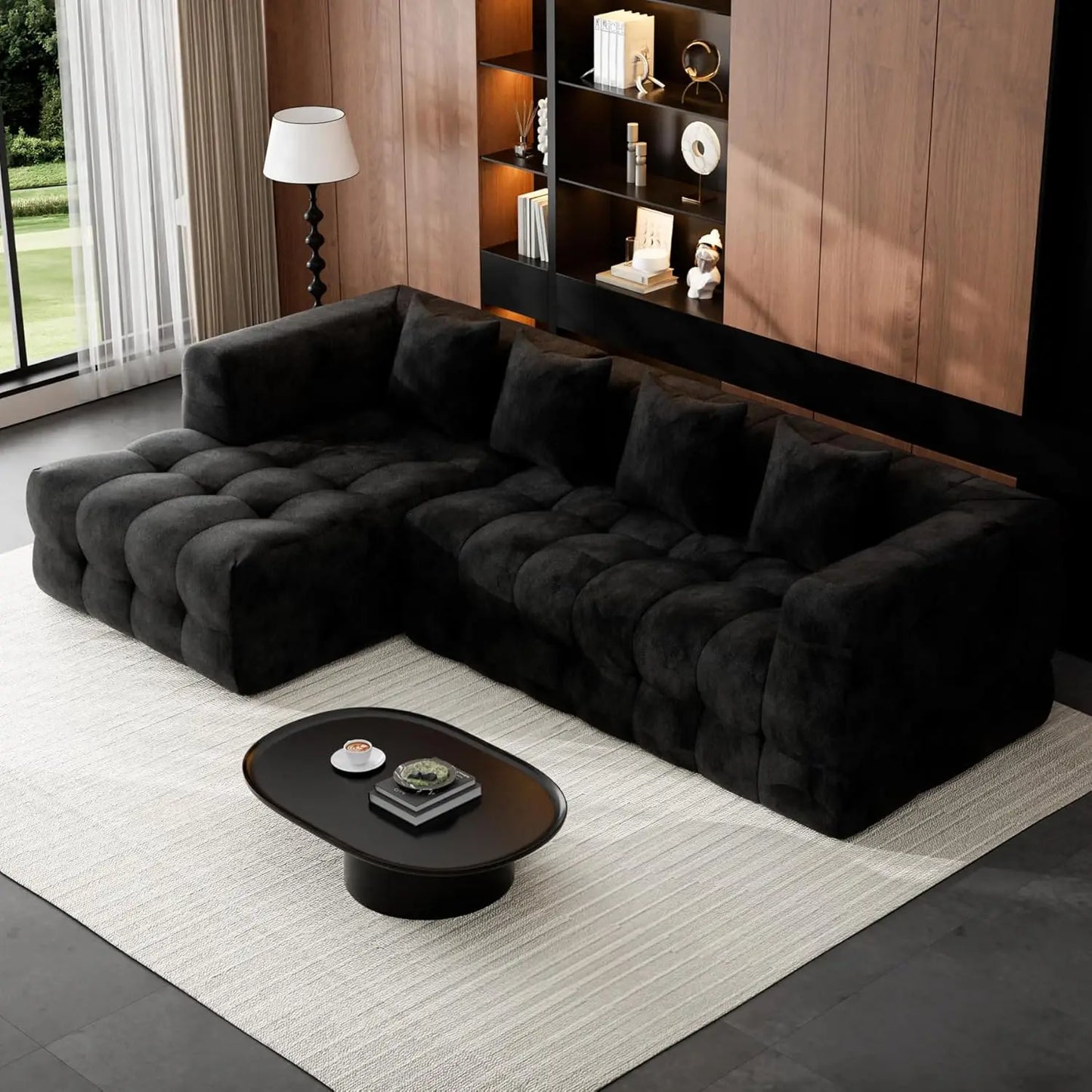 L Shaped Chenille Sectional Sofa With Chaise Lounge