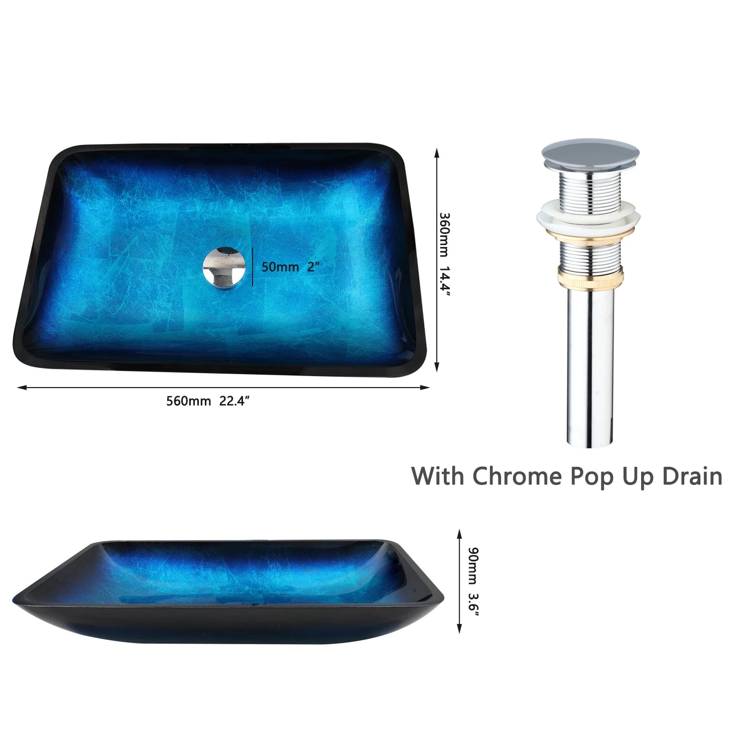 YANKSMART Tempered Glass Basin Sink Vessel With Faucet Set