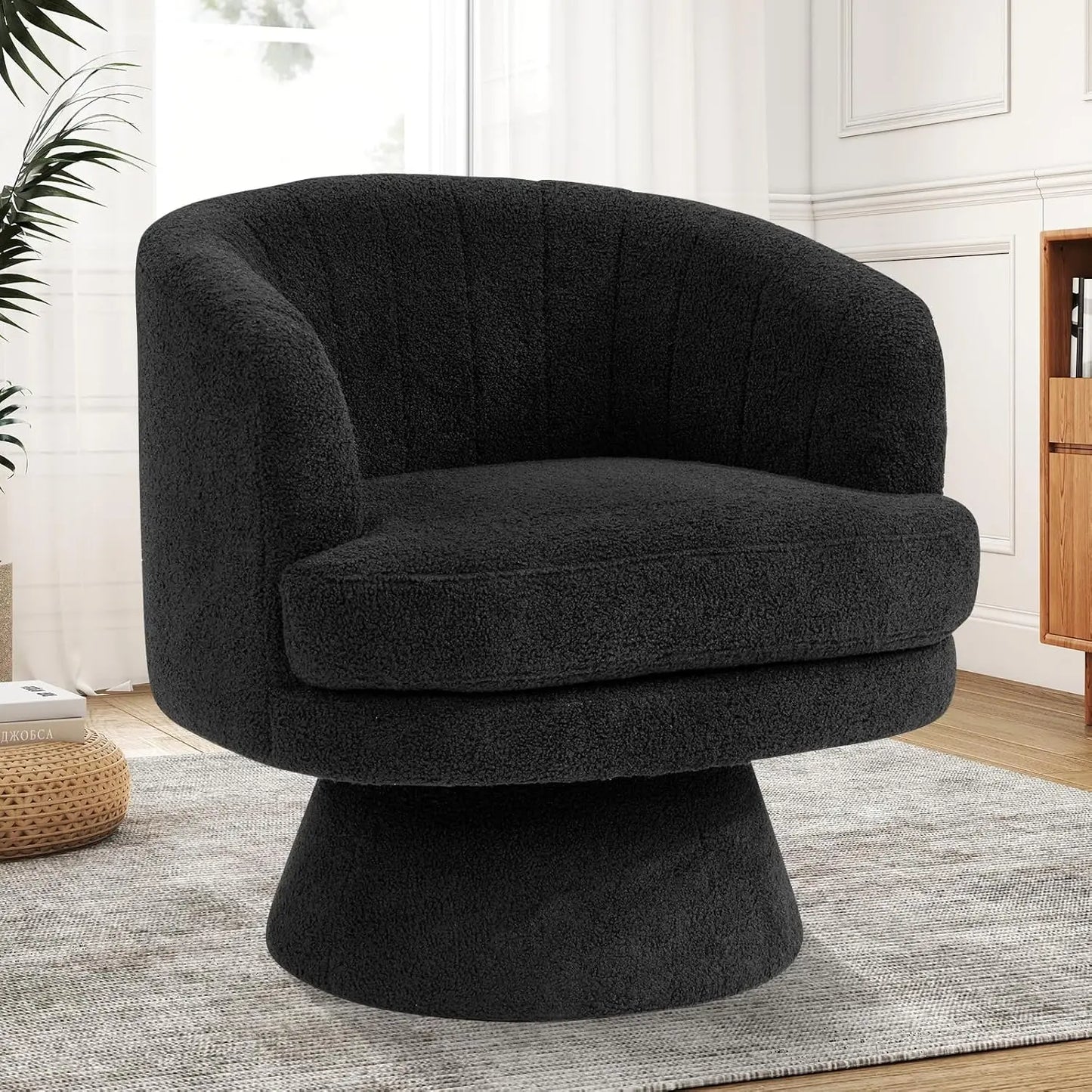 Modern 360 Degree Swivel Barrel Chair With Soft Cushioned Sherpa Armchair