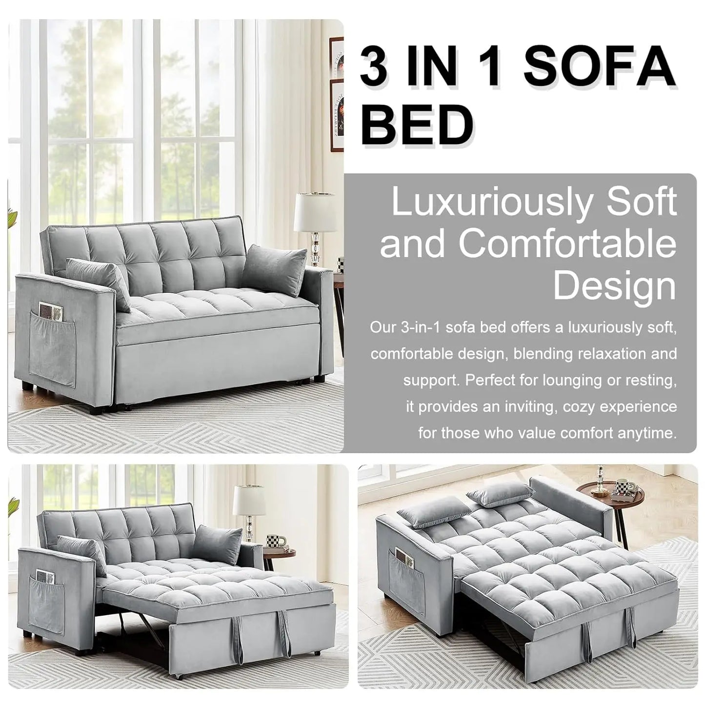 Convertible Sleeper Sofa Bed Modern Loveseat With Adjustable Reclining