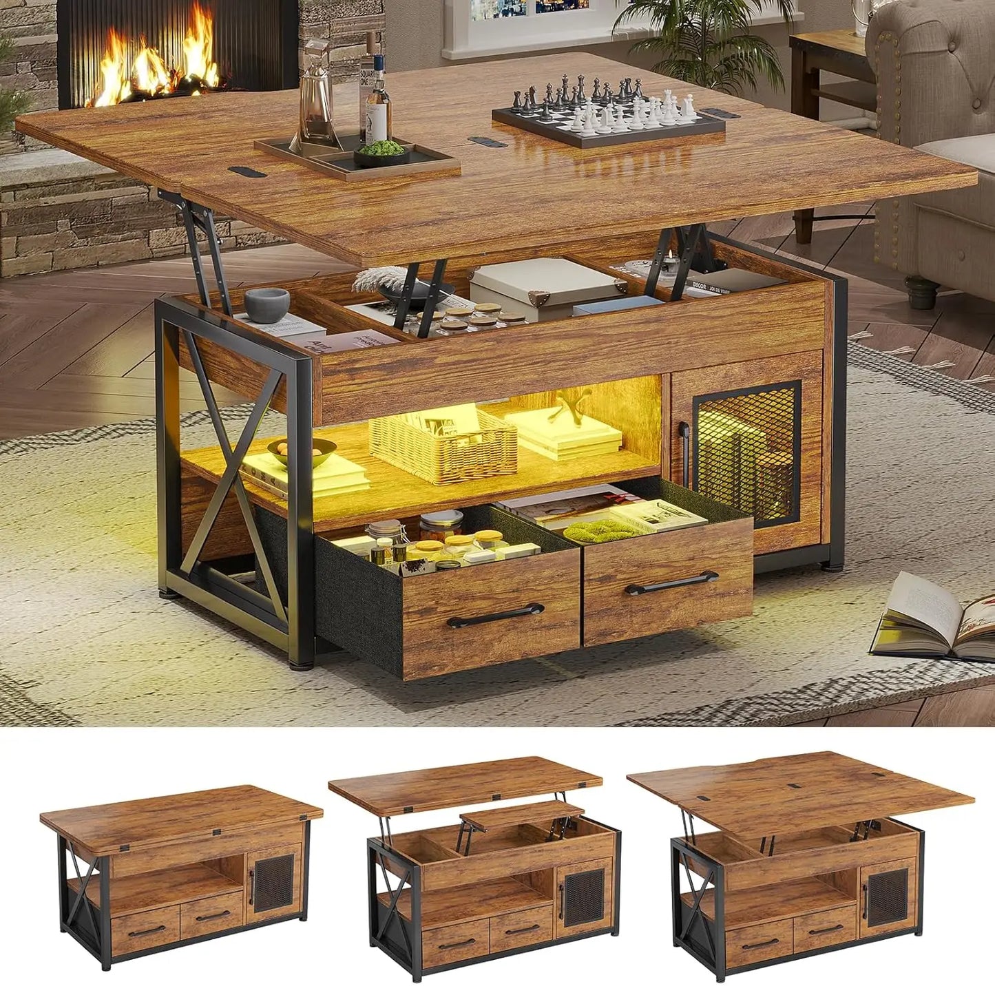MOYU Modern Lift Top Coffee Table With Storage Cabinet