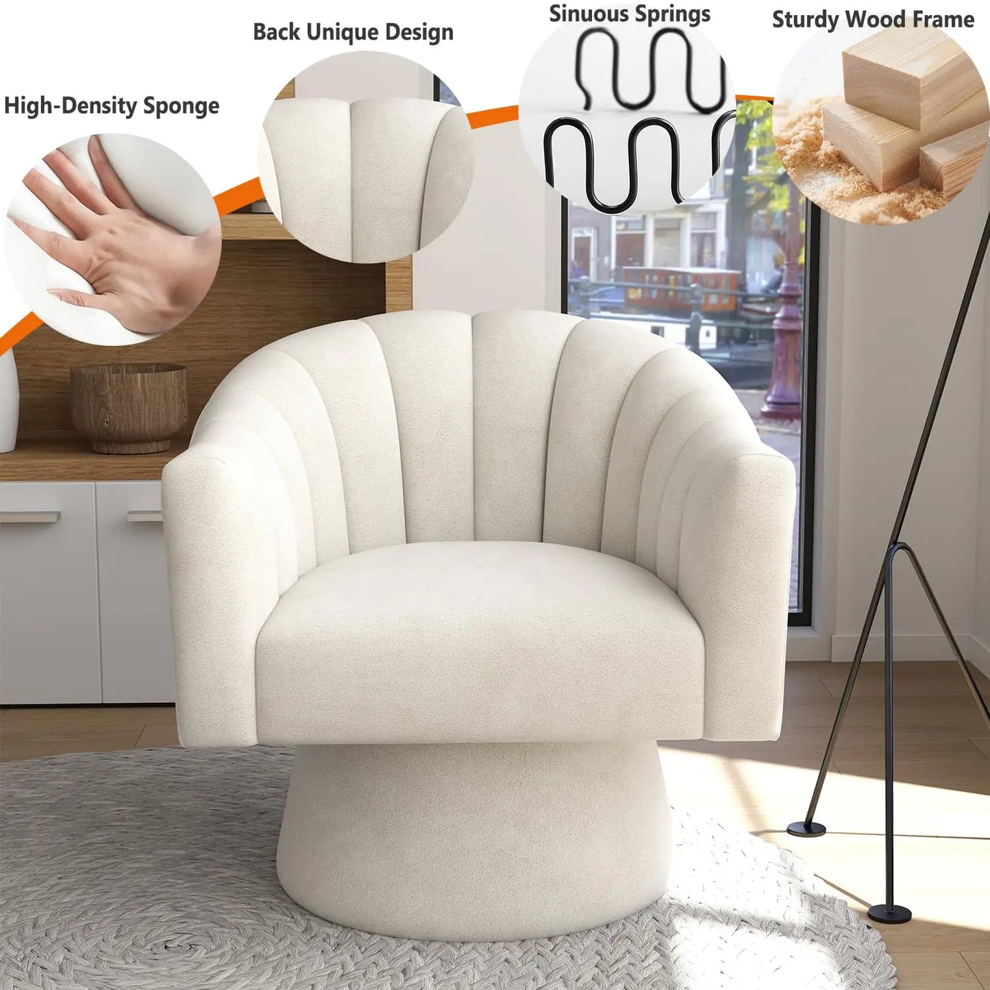 Velvet Upholstered Barrel Chair 360 Degree Swivel Set of 2