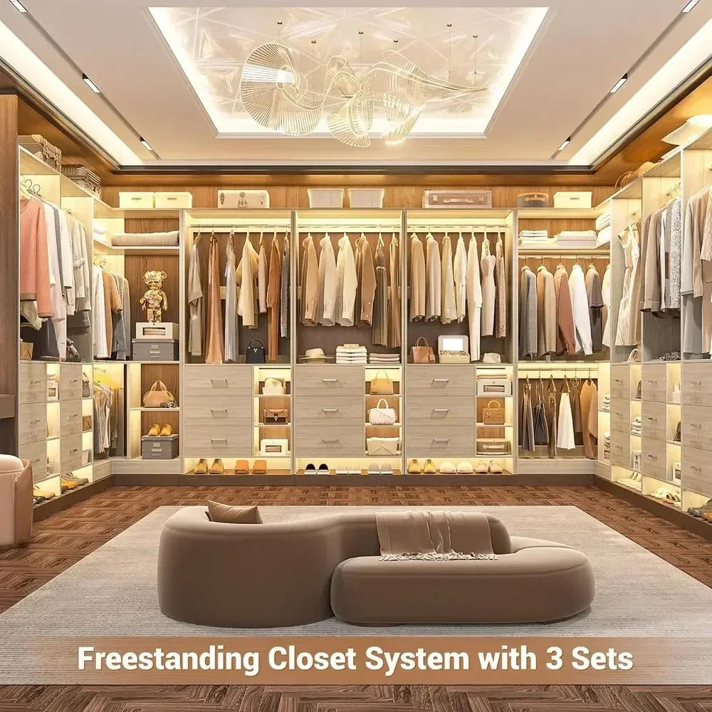 6-Drawer L-Shaped Walk-In Closet Organizer With Tower
