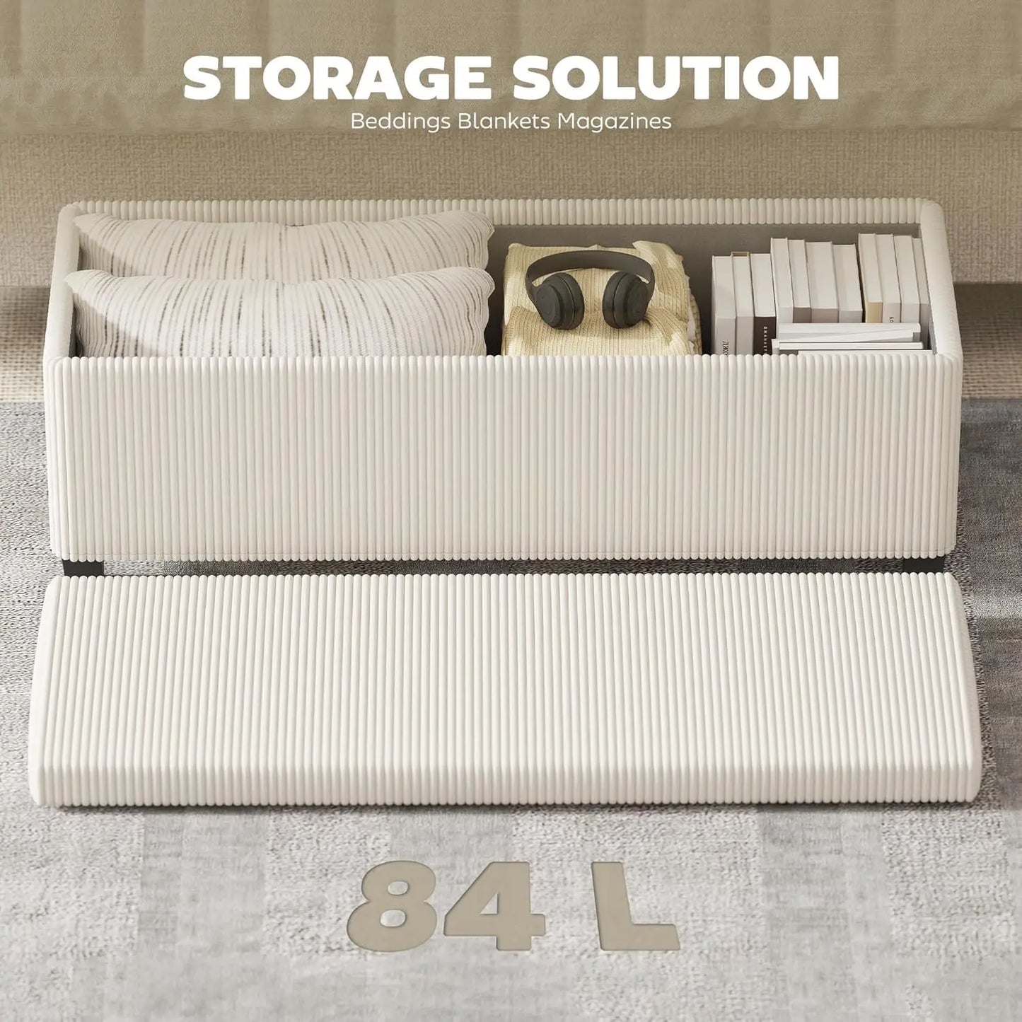 Storage Ottoman Bench With Removable Lid And Padded Seat